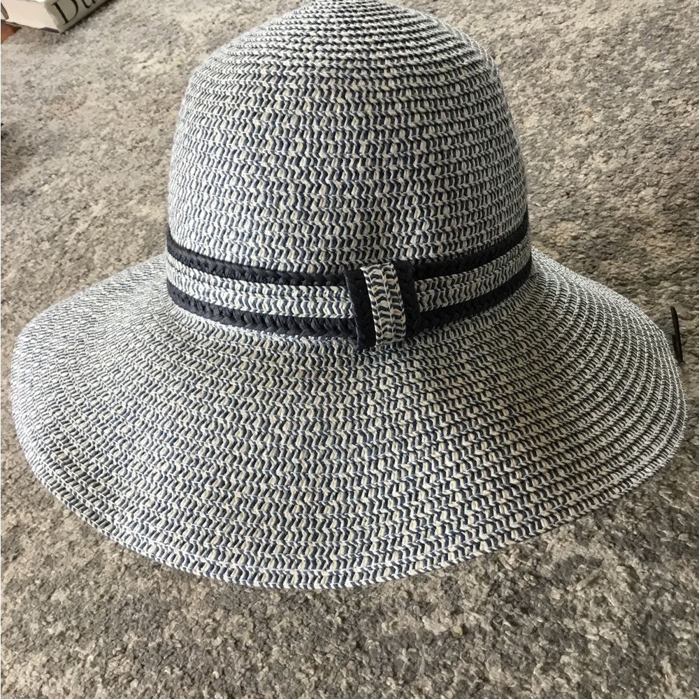 Ellen Tracy Floppy Sun Hat, Navy White, one Size